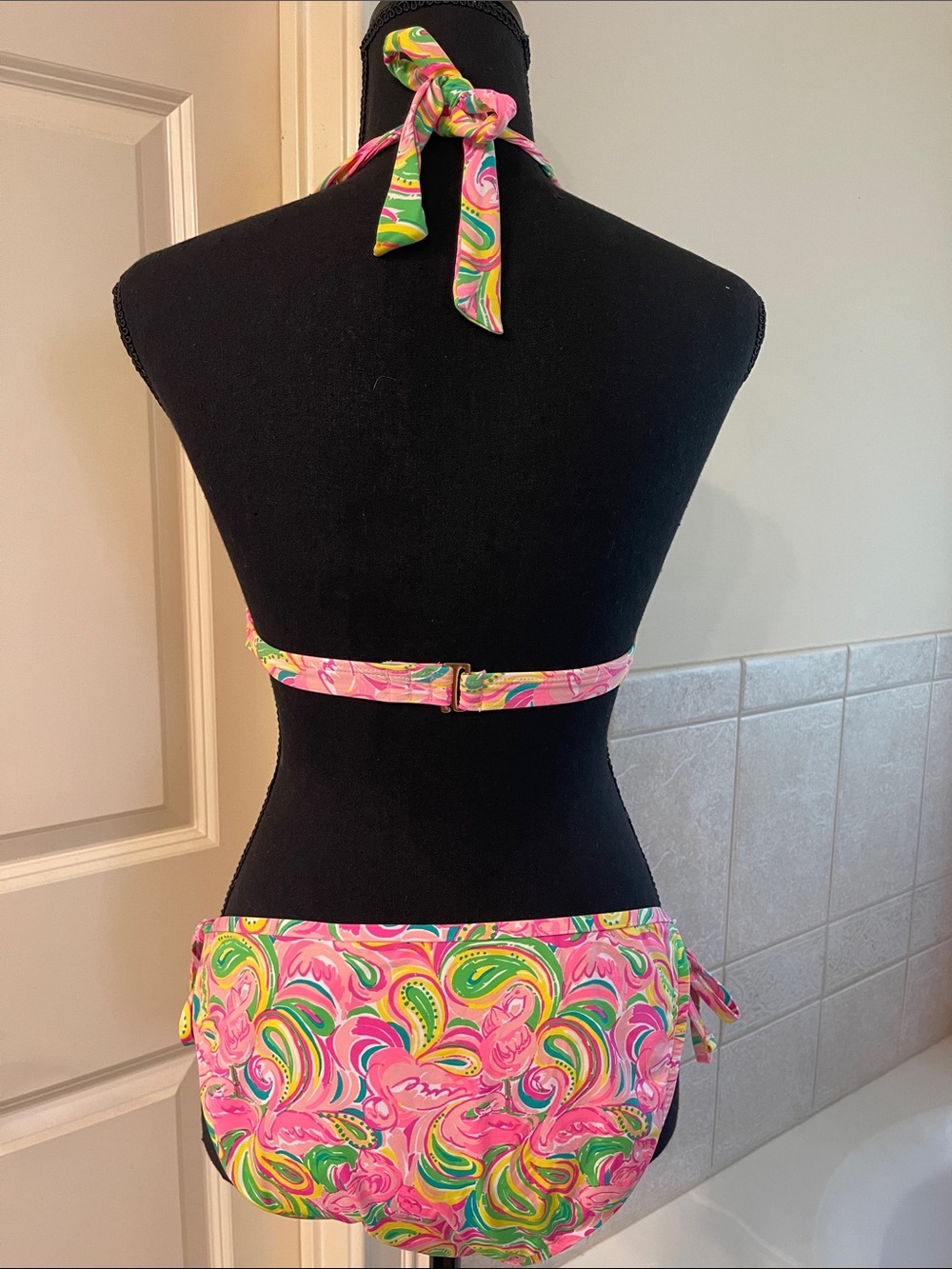Lilly Pulitzer “All Nighter” Pink Multicolor Swirl Halter Bikini - Picture 2 of 6